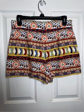 Zara Woman Boho Tapestry Jacquard High Waist Shorts Size Medium